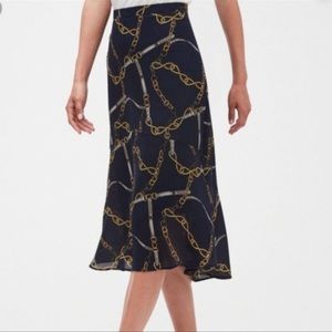 Banana Republic Navy and Gold Chain Print Midi Skirt